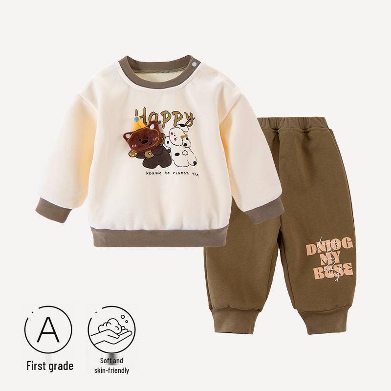 Autumn Winter Plus Velvet Baby Hoodie Set - Warm, Thick, Sport Casual Outerwear