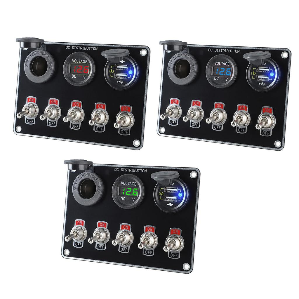 Multi-Function 5 Gang Rocker Toggle Switch Panel USB Charger Waterproof Control Relay System Circuit Control Boat Truck RV