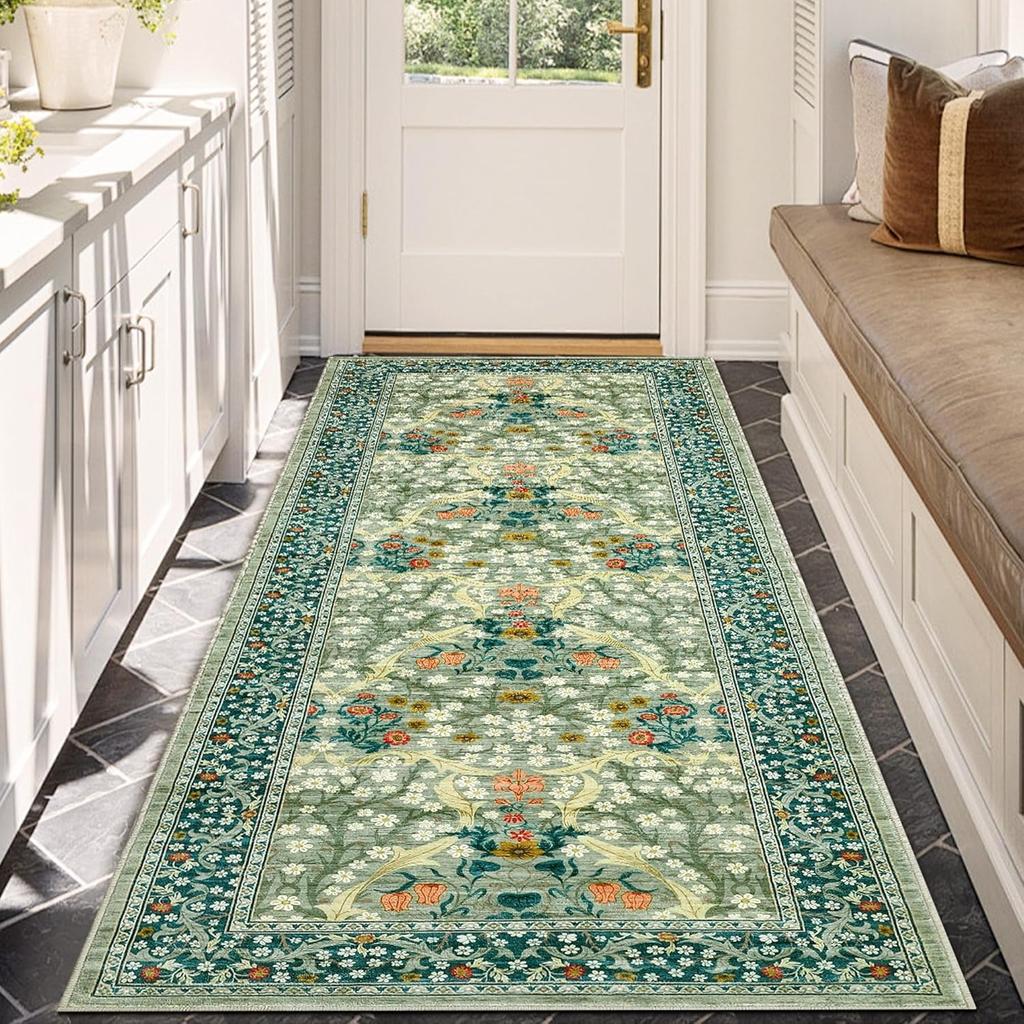 Runner Rug Corridor Floor Mat Dark Blue Plant Flower Carpet Bohemian Style Home Decoration Rugs Soft Machine Washable Carpets