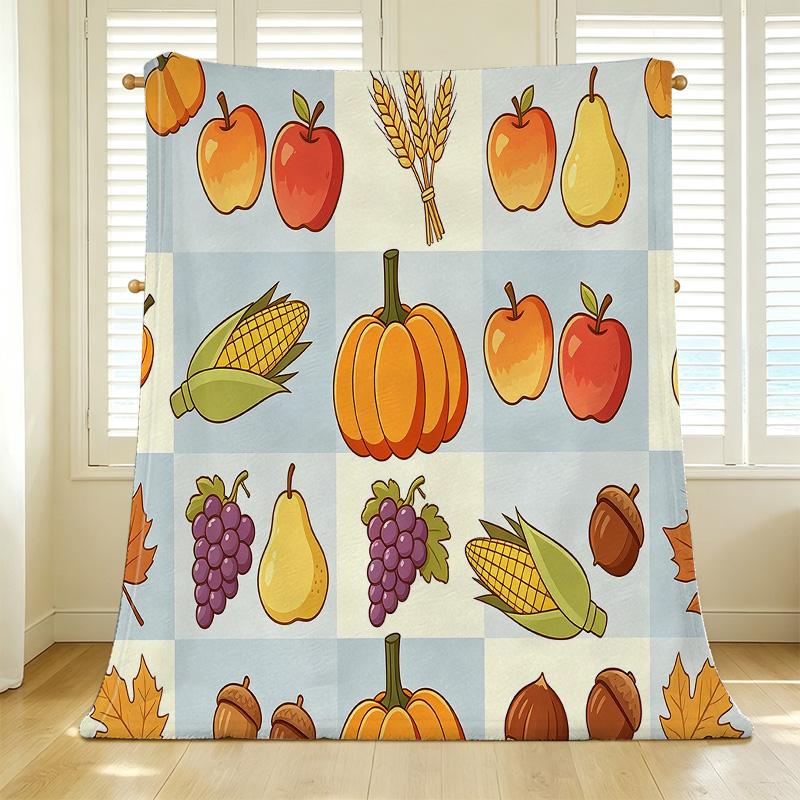 Harvest Theme Flannel Fleece Blanket Lightweight, Soft & Warm Throw, Cozy Home Decor for Couch, Bed, Window Sill