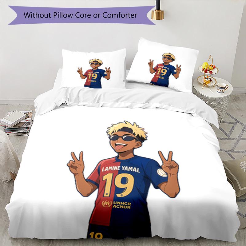 Lamine Yamal Football Graphic Bedding Set,Cozy Bed Linen for Teen Boys Bedroom Decoration,Perfect Birthday Gift,Washable Duvet Cover with Pillowcases,
