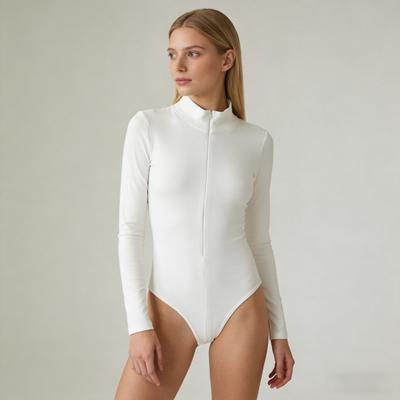 Damen Langarm Body Mock Turtleneck Halber Reißverschluss Shapewear Sexy Yoga Workout Einteiler Bodysuit