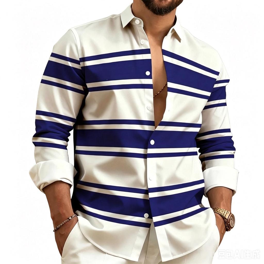 Herren Business Casual Langarm Gestreiftes Hemd für Arbeit Alltag