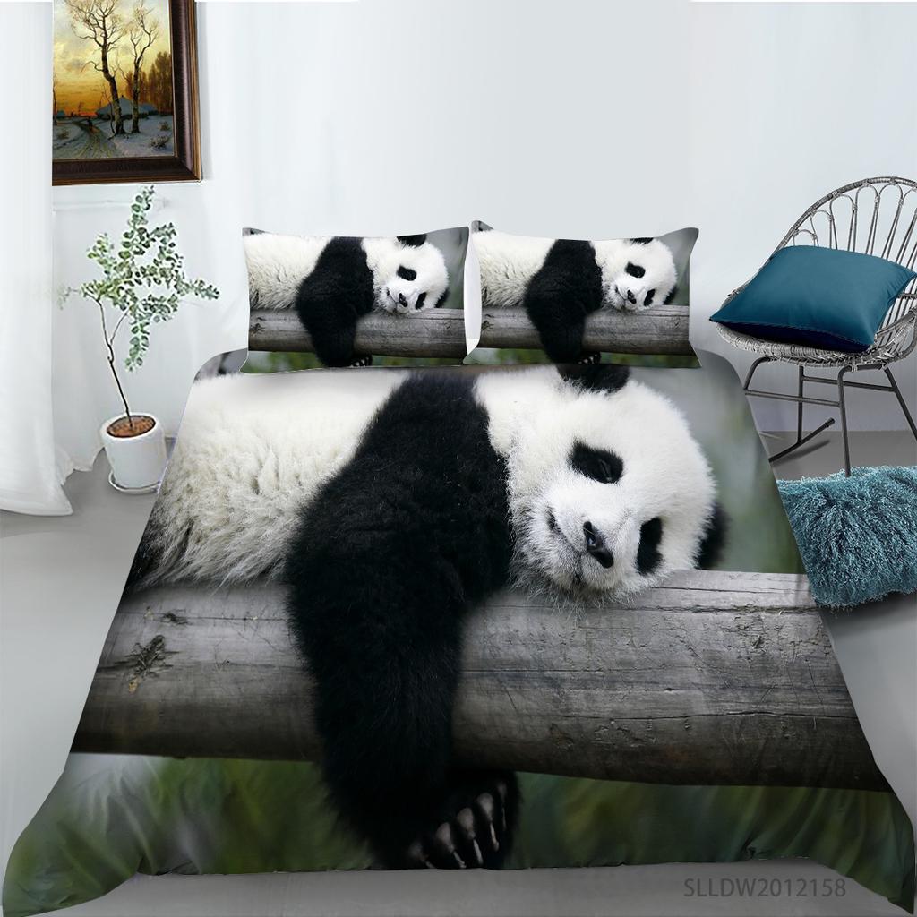 Panda Duvet Cover Set King Queen Cute Animal Different Poses Bamboo Branch Bedding Set Black White 2/3Pcs Quilt Cover