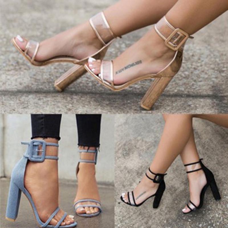 Premium Quality Women Dress Sandals Featuring Transparent Thick High Heels And Chic Design