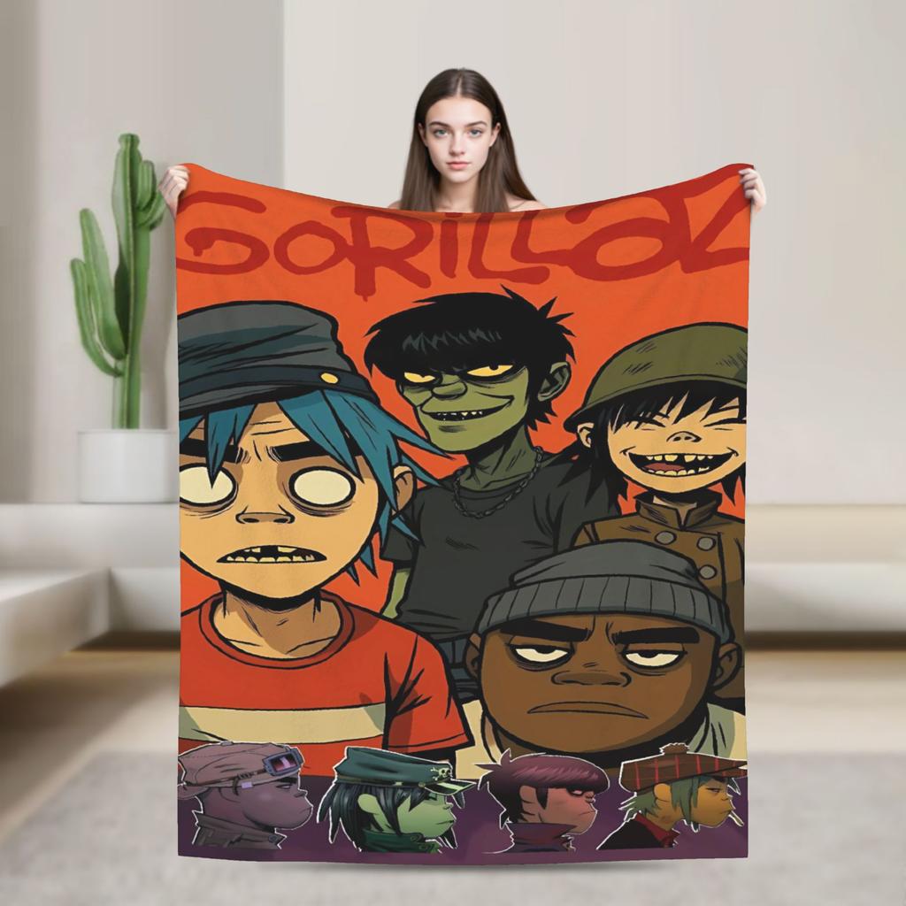 Gorillazs Flannel Blanket Winter Band Rock Warm Throw Blanket for Children Home Decor Graphic Bedspread Sofa Bed Cover