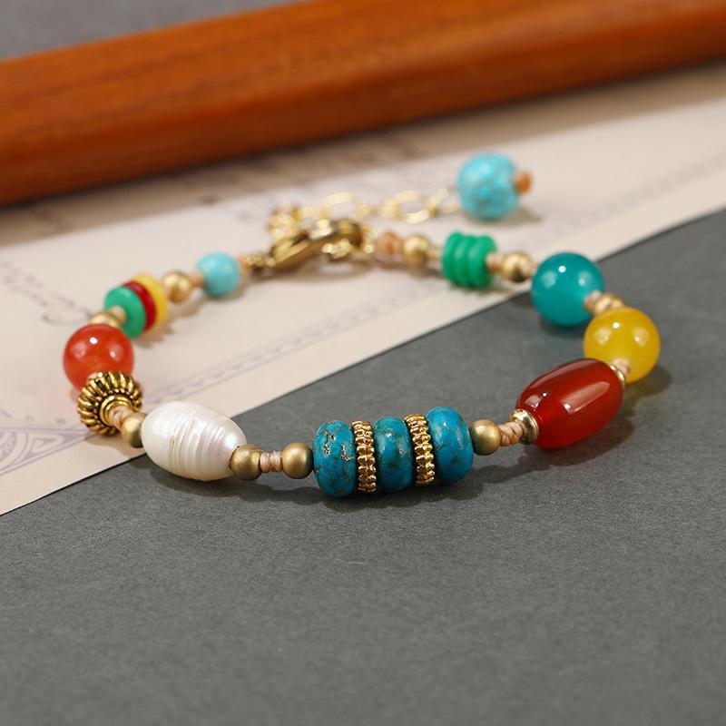 

Chinese Design Tibetan Duobao Woven Bracelet Retro Exotic Agate Jade Chinese Bracelet Female