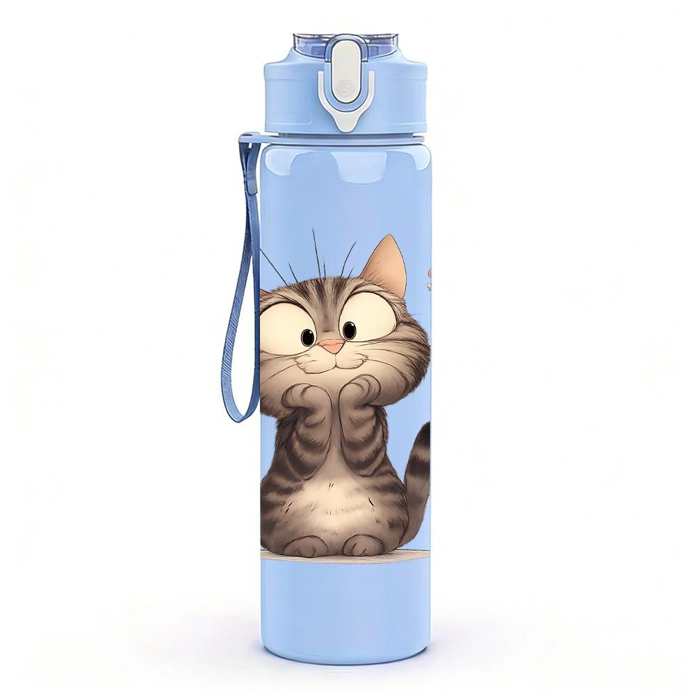 1PC Soft Kitten Simple Art 750ml Color Plastic Sports Water Bottle Leakproof Flip Straw Lid Suitable for Sports Office Home Use
