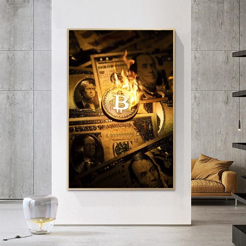 Money Wall Canvas Picture Birou Home Decor Picturi Moderne Abstracte Postere și Printuri pentru Living Room Artă de perete Fără cadru