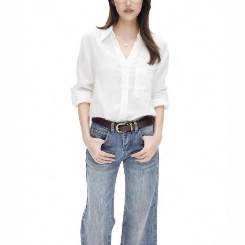 Women French Old Money Style V Neck Long Sleeve Casual Summer Shirt S
