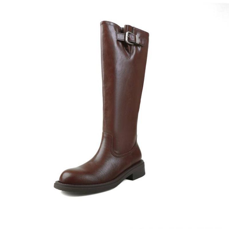 Autumn and winter women's leather boots leather large size women's boots middle heel sleeve cowhide versatile high boots new Martin boots women