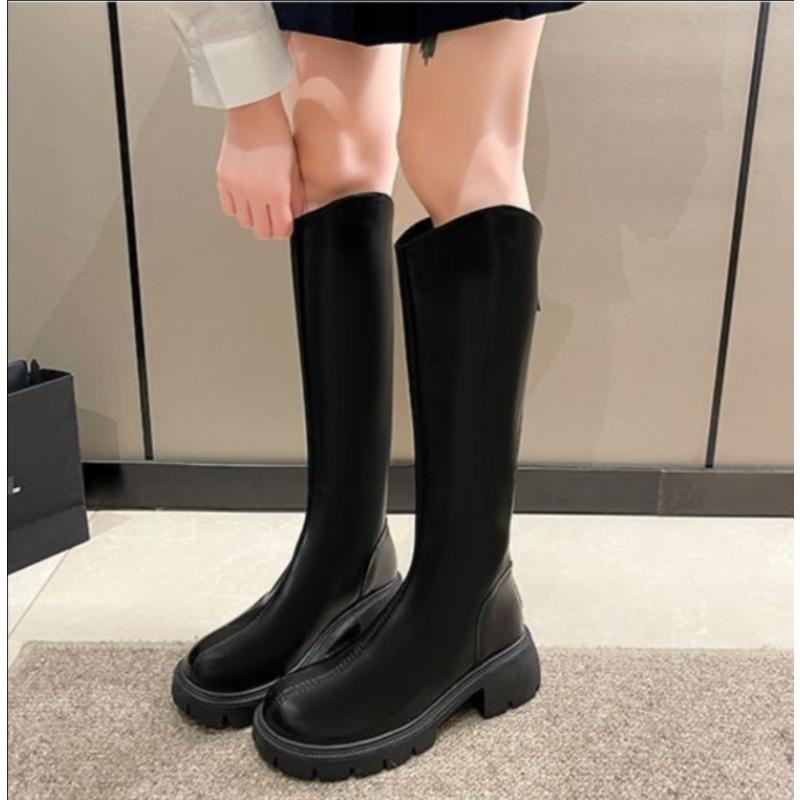 Long Boot Women's New Hit Style Thick-soled Wide-heel High-top Shoes Soft Leather Boots
