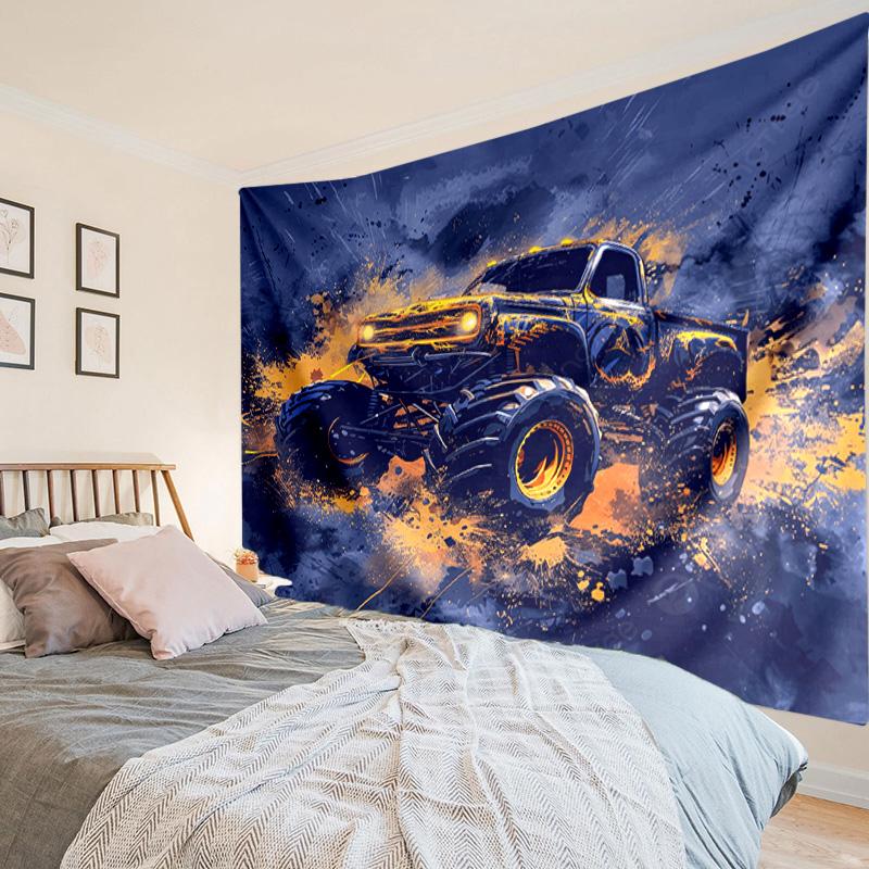 Monster Truck Adventure Tapestry, Unique Design Tapestry, Wall Decor for Bedroom,Livingroom, Playroom,Heartwarming Fan Holiday Gifts