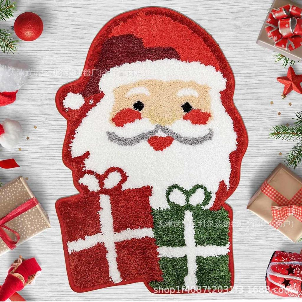 HOMZY Christmas Carpet Christmas Tree Santa Claus Snowman Shape Quick Water Absorbent Anti-Slip Backing New Year Decor Hotel Kitchen Bedroom Rug