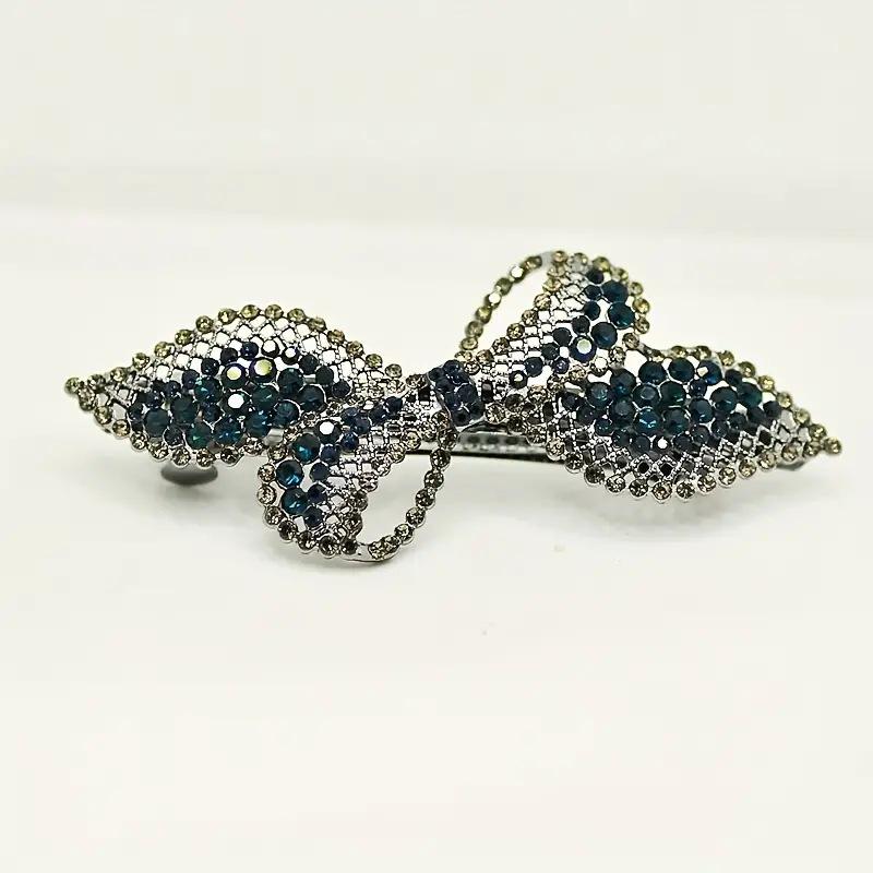 Korean Style Rhinestone Bow Hair Clip for Women - Large Retro Updo Claw Clip