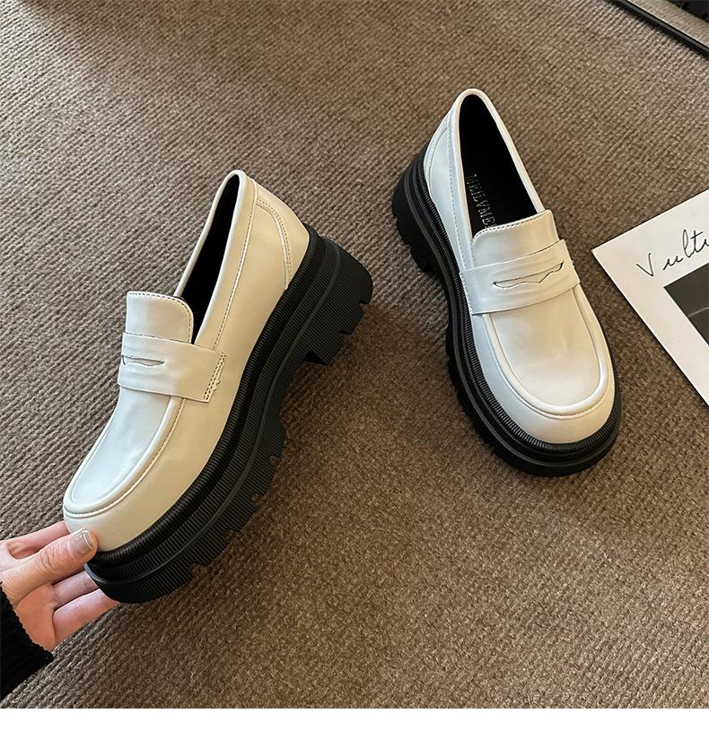 British style retro versatile small leather shoes women's spring 2024 new thick-soled heightening single shoes one-pedal loafers
