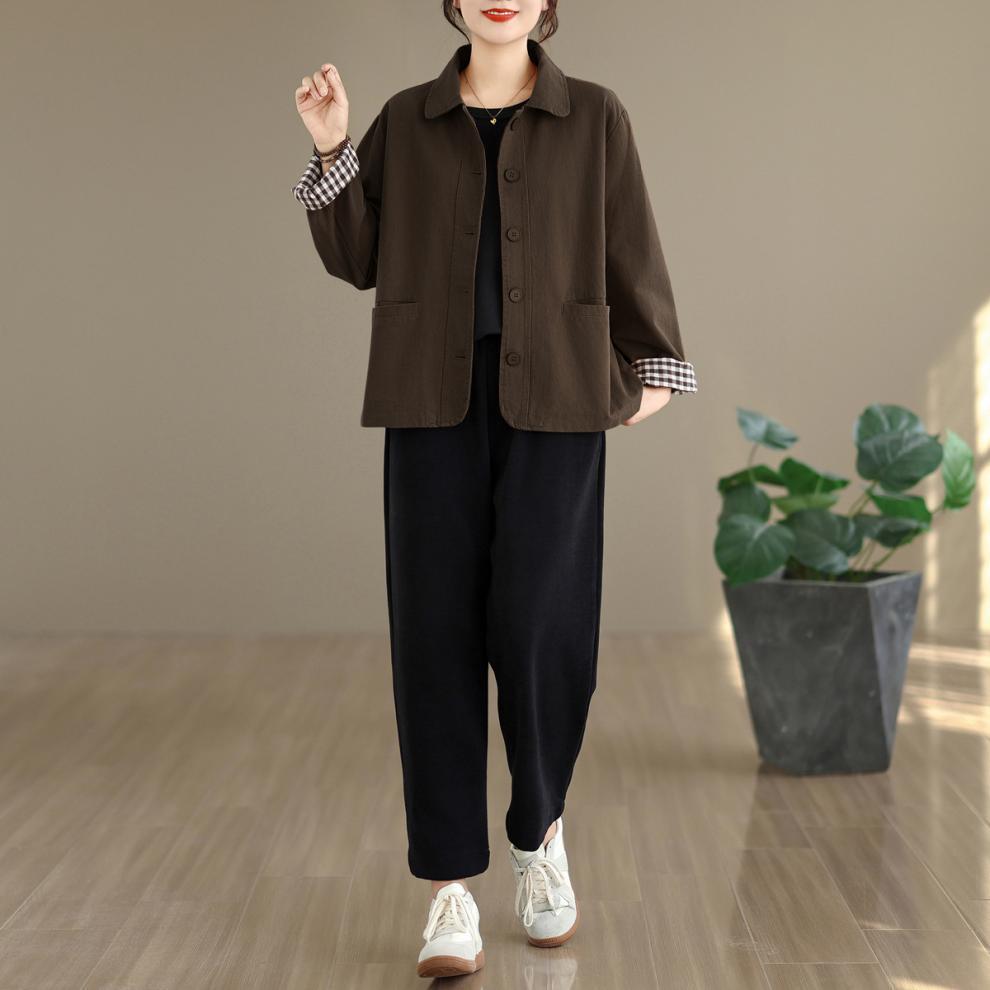 Plus Size Spring/Autumn Loose Casual Jacket for Middle-Aged Women
