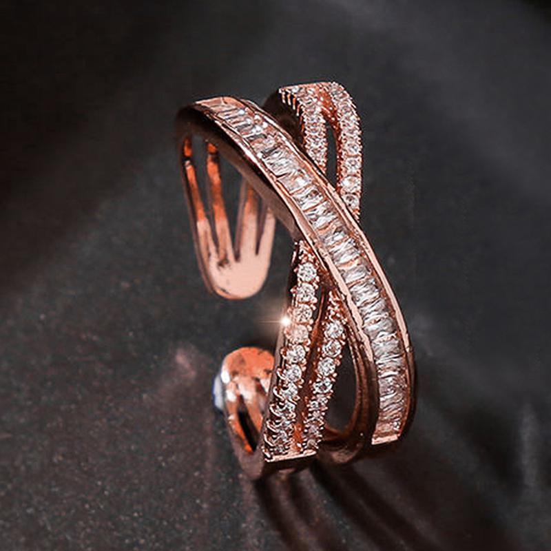 Huitan Statement Luxury Cross Rings for Women Metal  Color/Rose Gold Color Dazling CZ Female Accessory Daily Wear Jewelry