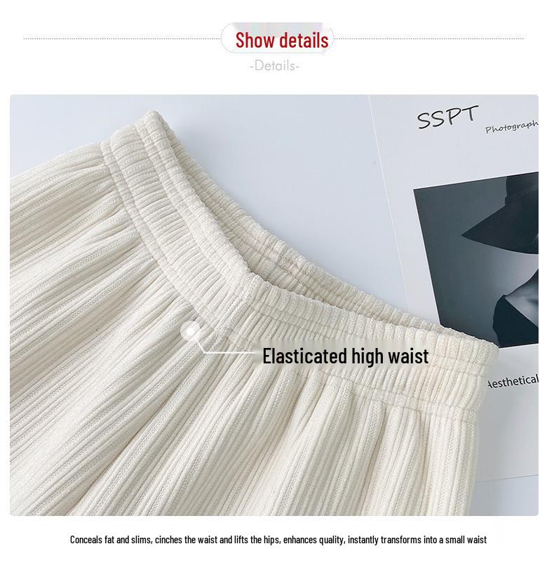 Petite Plus Velvet Corduroy Wide-Leg Pants for Women - High Waist, Loose Fit, Autumn/Winter.