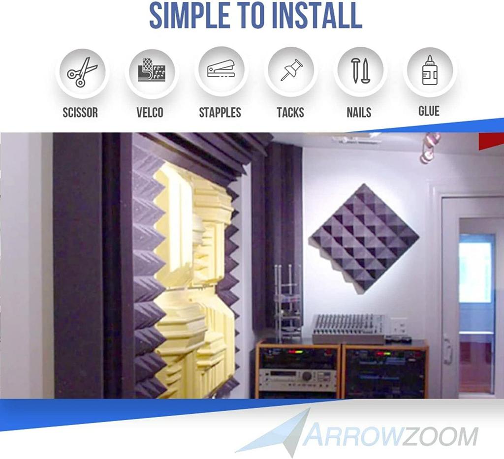 Arrowzoom 12-Piece Black Corner Bass Traps, 120 X 120 X 240 Mm, Acoustic Foam Sound Absorbing Material, Polyurethane Noise Reduction Coefficient