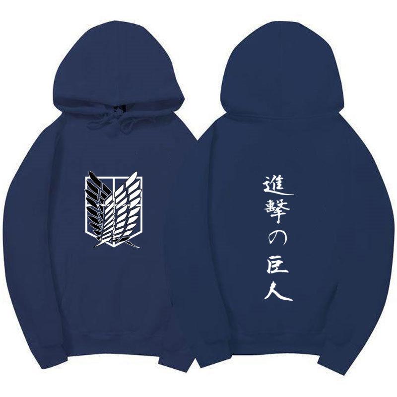 Attack On Titan Wings Of Freedom Hoodie Unisex Fleece Sweatshirt Front Logo Back Japanese Text Print Autumn Winter Pullover