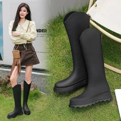 Fashion Water Shoes Women Rain Boots Long Tube Ladies Fashion Korean Waterproof Non-slip Wear-resisting Boots Platform Rubber Work Boot