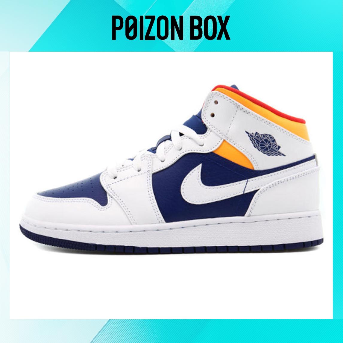 

кроссовки Jordan 1 Mid White Laser Orange Deep Royal Blue (GS) 554725-131