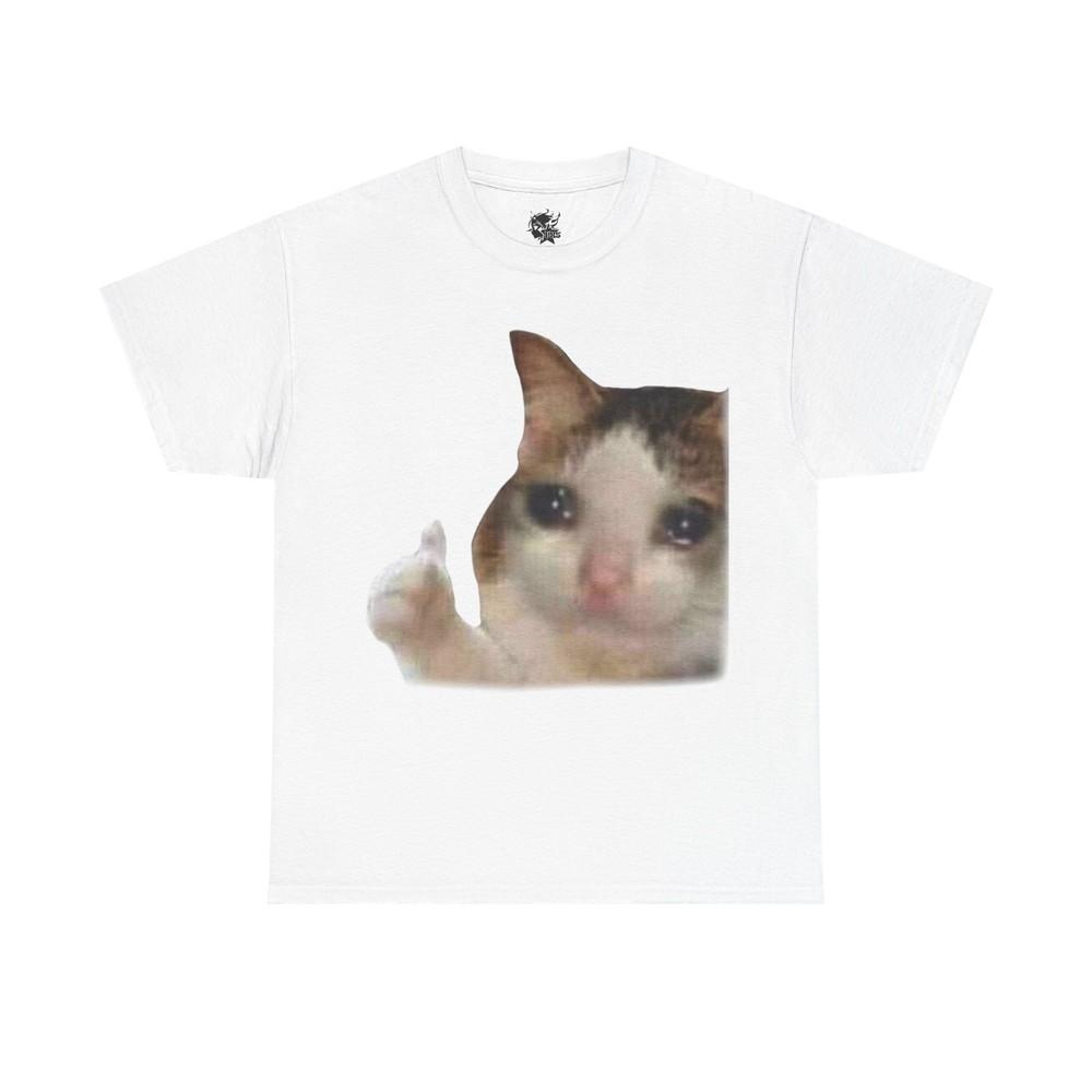 Cute Thumb Kitty Meme Heavy Cotton Tee Unisex T-Shirt S