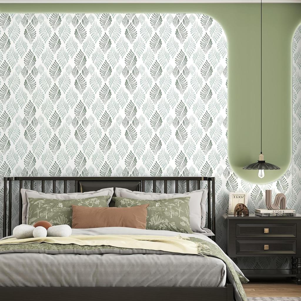 Modern Green Peel and Stick Wallpaper Green and White Self Adhesive Wall Paper Removable Contact Paper for Cabinets Bedroom