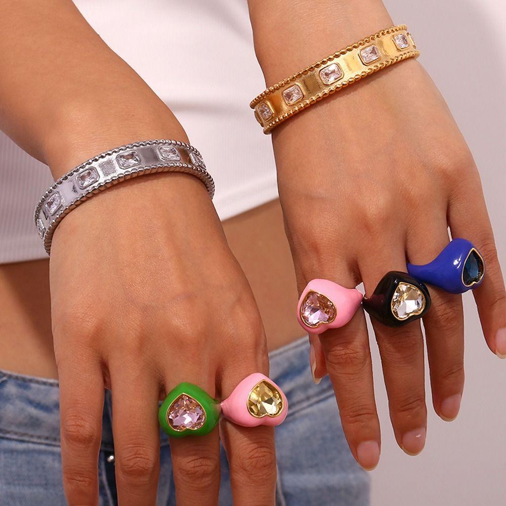 Geometric Dripping Oil Finger Buckle Stainless Steel Solid Color Ring  Friend