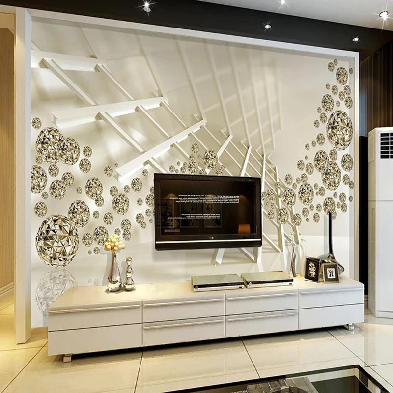 3d Stereo Space Mural Golden Sphere Wallpaper Creative Photo Wall Papers Living Room Home Decor