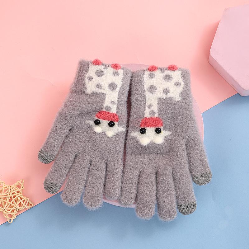 

Детские зимние мультяшные перчатки без пальцев - Милые шерстяные вязаные с пятью пальцами для занятий спортом и велоспортом для девочек 4-8 Years