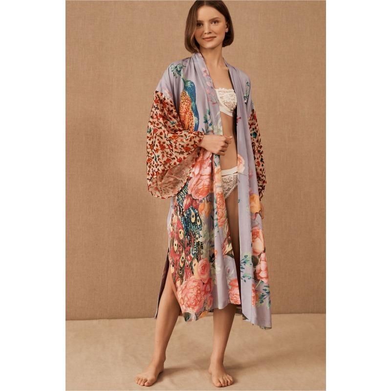 Women's Fashion Spring Fall Flower Pattern Print Long Sleeve V-Neck High Waist Casual Dresses