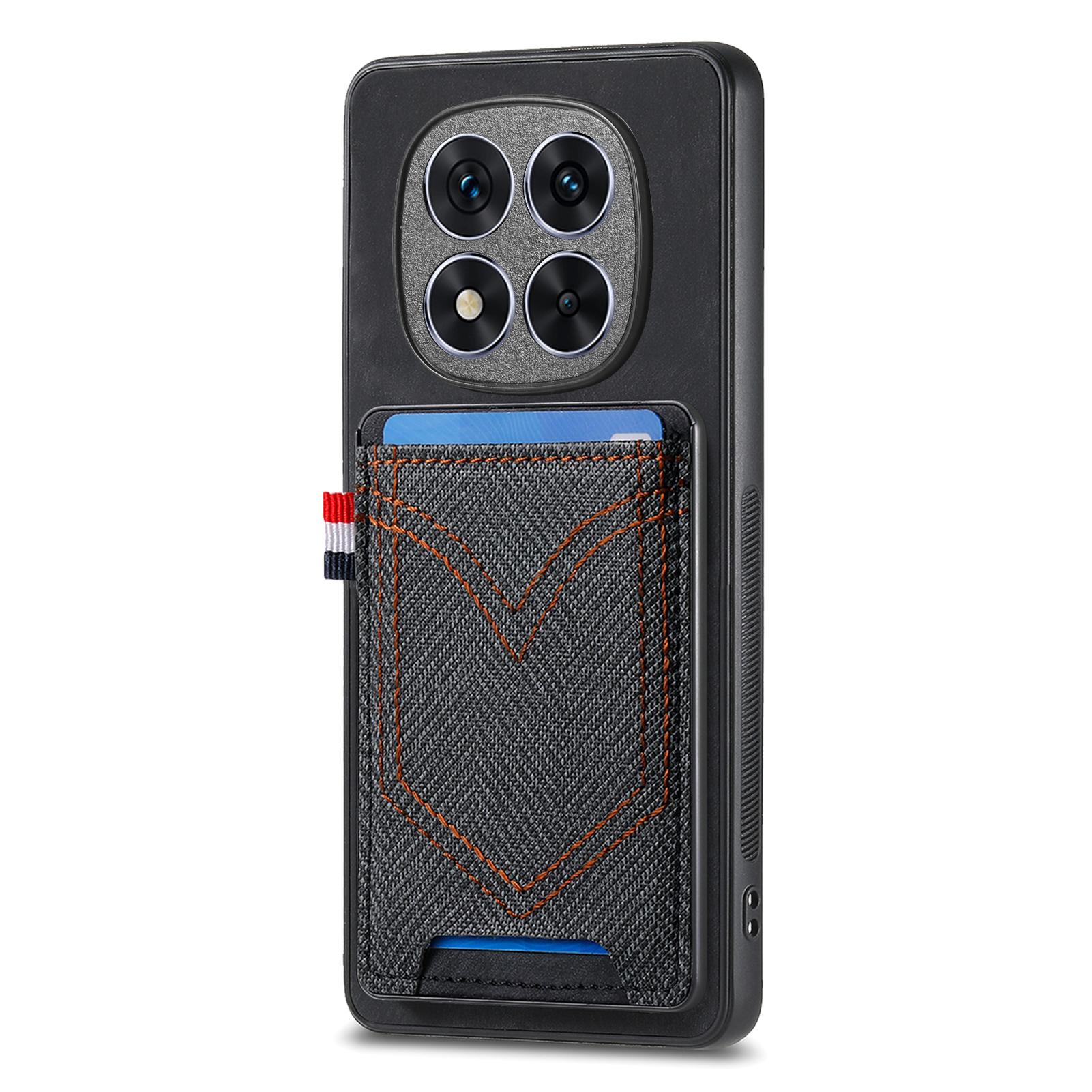 

For Xiaomi Redmi Note 14 Pro+ 5G Phone Case Retro Jean Cloth Texture Leather Back Cover Card Holder Black