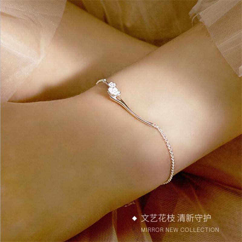 Neue Mode Pfirsichblüten Zweig Niedlich Literarisch Frische Blumen 925 Sterling Silber Schmuck Kirschblüte Damen Armbänder SL085