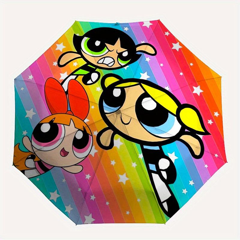 1pc Powerpuff Girls, Rainbow Stripes Themed High-quality Umbrella,Automatic Opening and Closing Umbrella,Multi-functional Umbrella G0811142