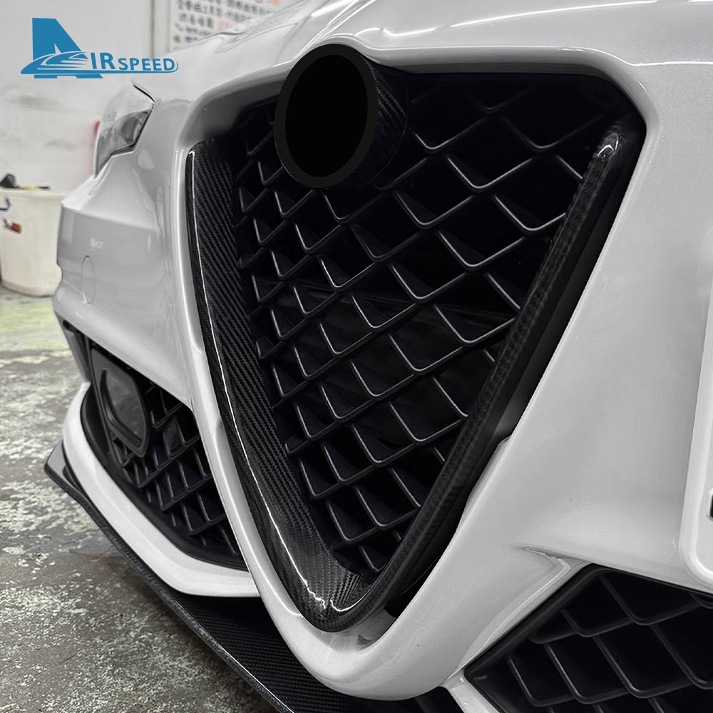 For Alfa Romeo Giulia 2017 2018 2019 2020 Real Hard Carbon Fiber Sticker LHD RHD Car Grille Decorative Frame Trim Accessories