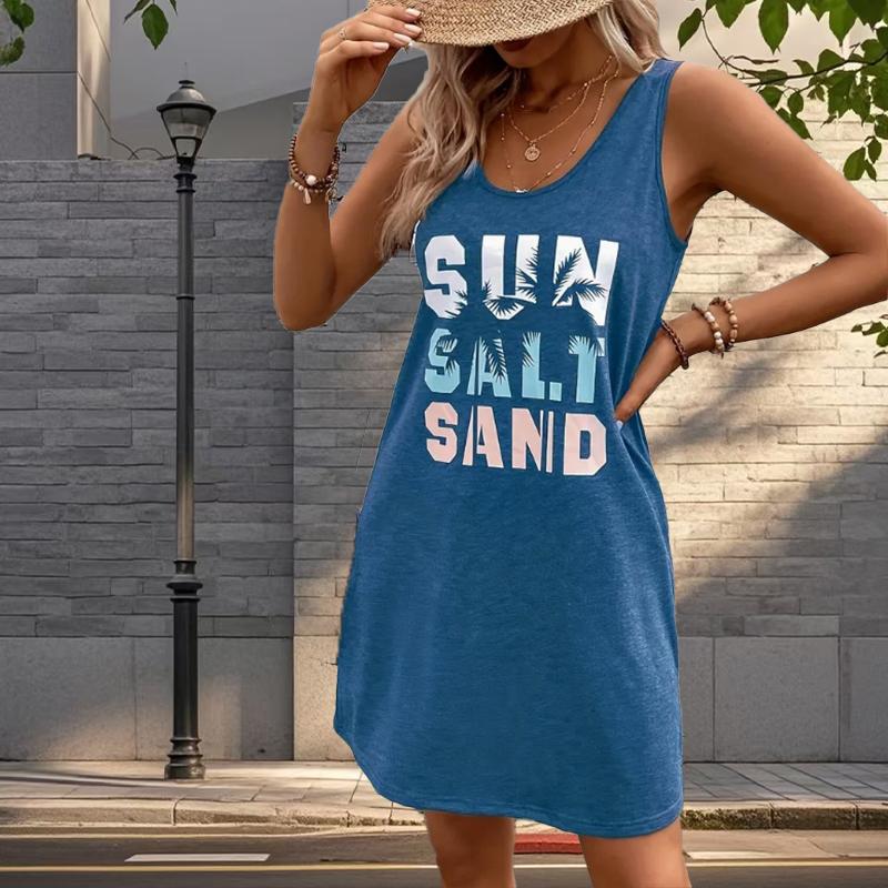 

Женское платье из двух частей с имитацией розы и морским пейзажем, без рукавов, с круглым вырезом, свободное, мягкое и удобное, большого размера 2XL