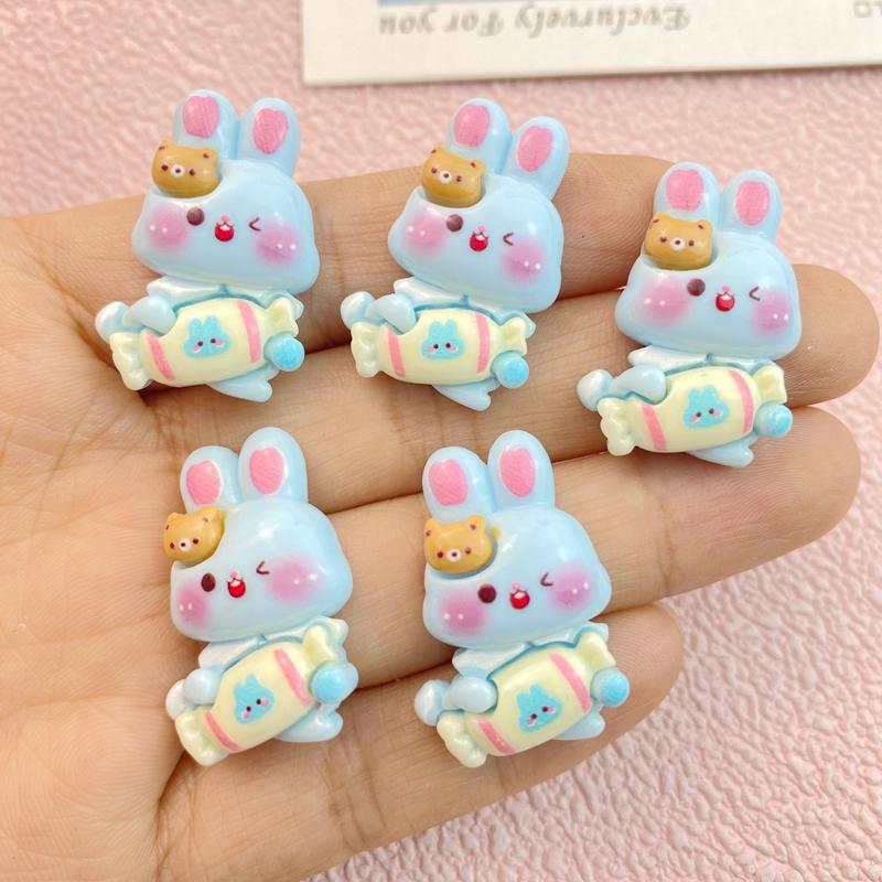 10Pcs New Cute Cartoon Rabbit Series Flat Back Ornament Jewelry Bows Accessories