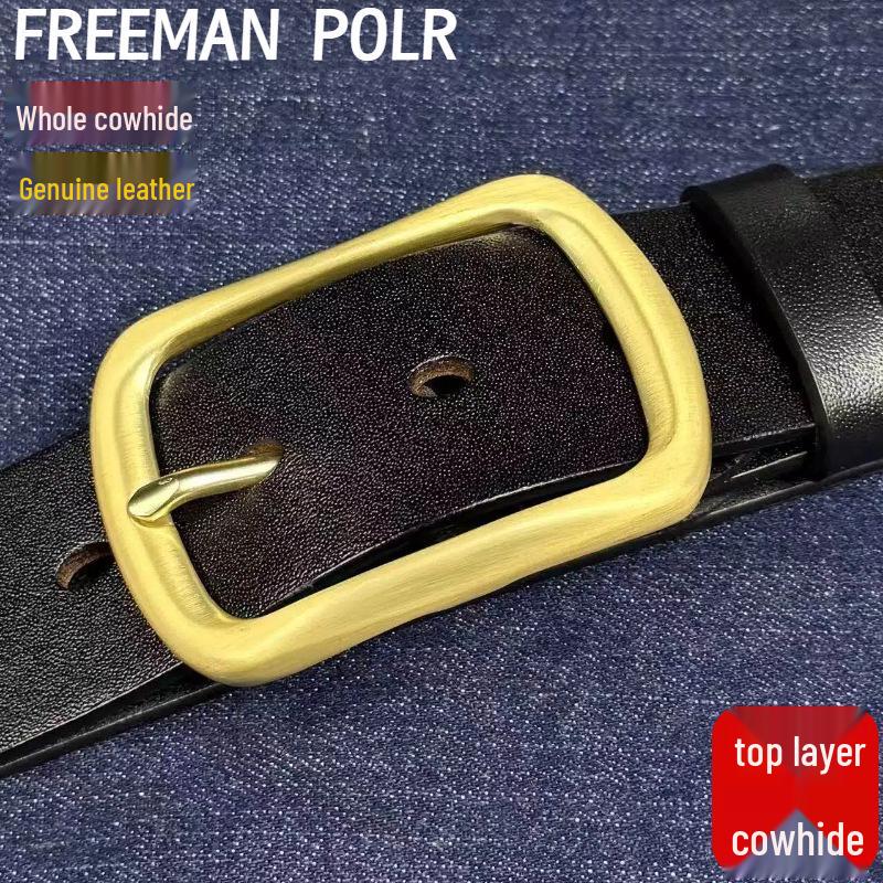 Men's Genuine Cowhide Leather Belt with Imitation Copper Pin Buckle - Fashionable and Versatile for Jeans