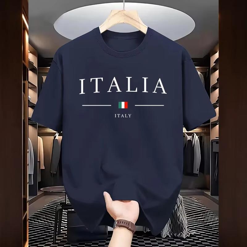 2025 New Letter Italy Print Cotton T-shirt For Men Summer Short Sleeve Tees High Quality Casual Male Clothes Oversize Unisex Top