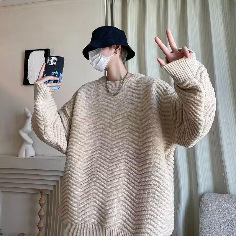 Anti-pilling Sweater Male and Female Neutral Autumn and Winter Japanese Lazy Trendy Brand Ruffian Handsome Loose Round Neck Knitted Sweater