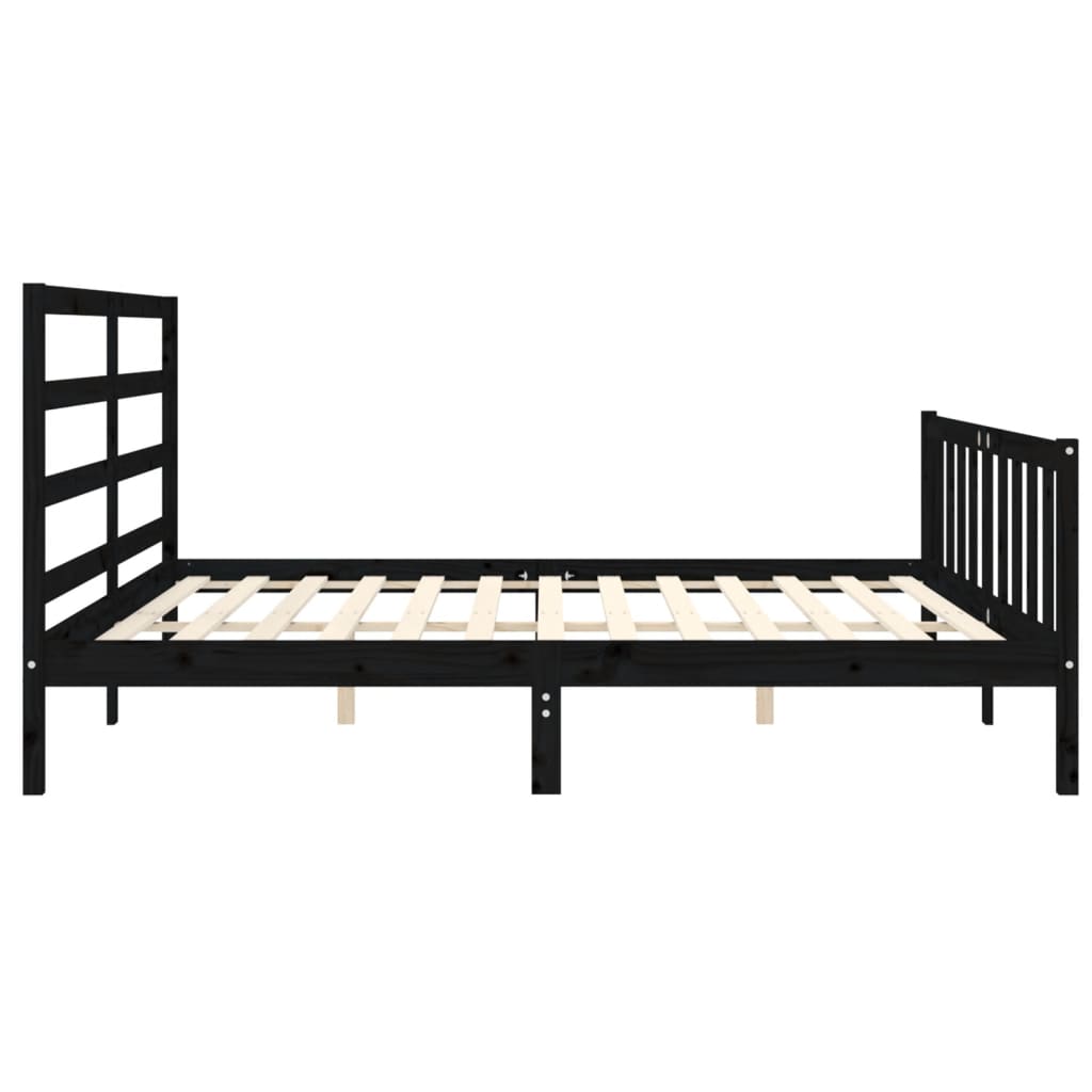 Solid Wood Bed with Headboard Black 200x200 cm