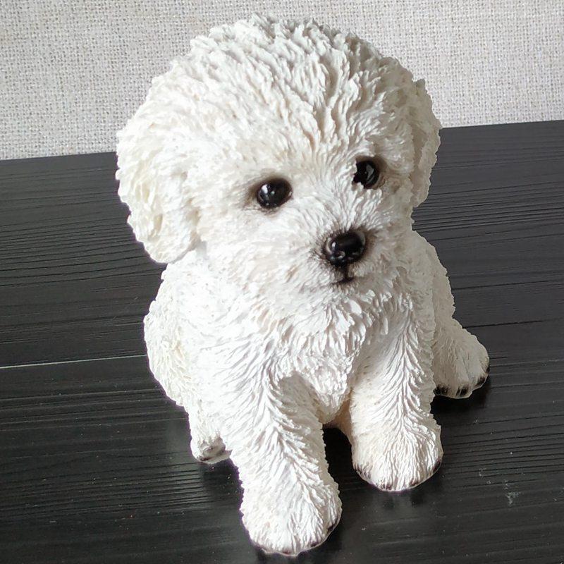 White Resin Bichon Frise Dog Ornament Cute Pet Model Figure Home Desk Decoration Gift For Dog Lovers Animal Collectors