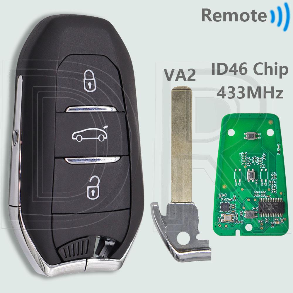 Llave Remota de Coche de Proximidad DR ID46/4A PCF7945/53 433MHz Para Peugeot 208 301 308 508 3008 5008 Citroen C3 C4 C4L C5 Picasso DS5 DS6