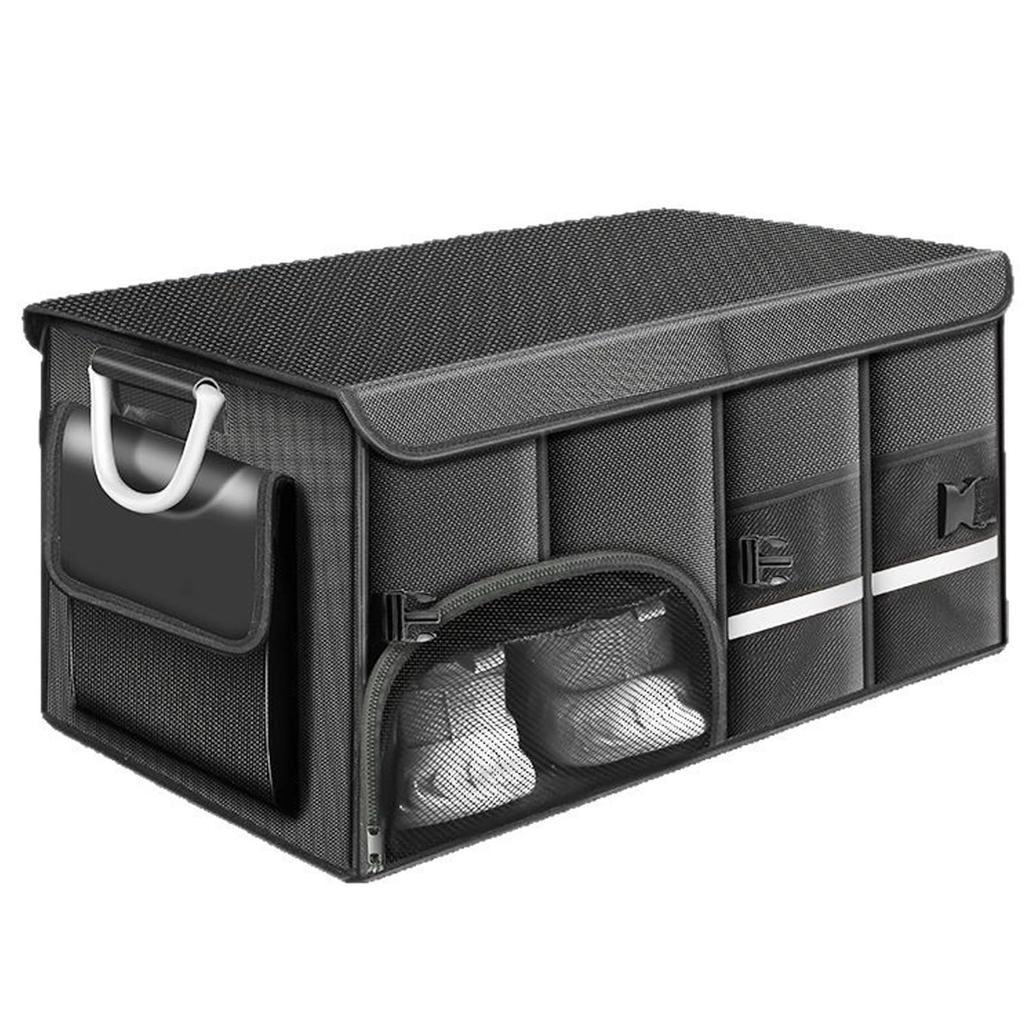 72L Large Capacity Foldable Car Trunk Storage Box with Lid and 1680D Oxford Waterproof and with and 72L Capacity Handle, Cloth, Non-Slip, Dividers,