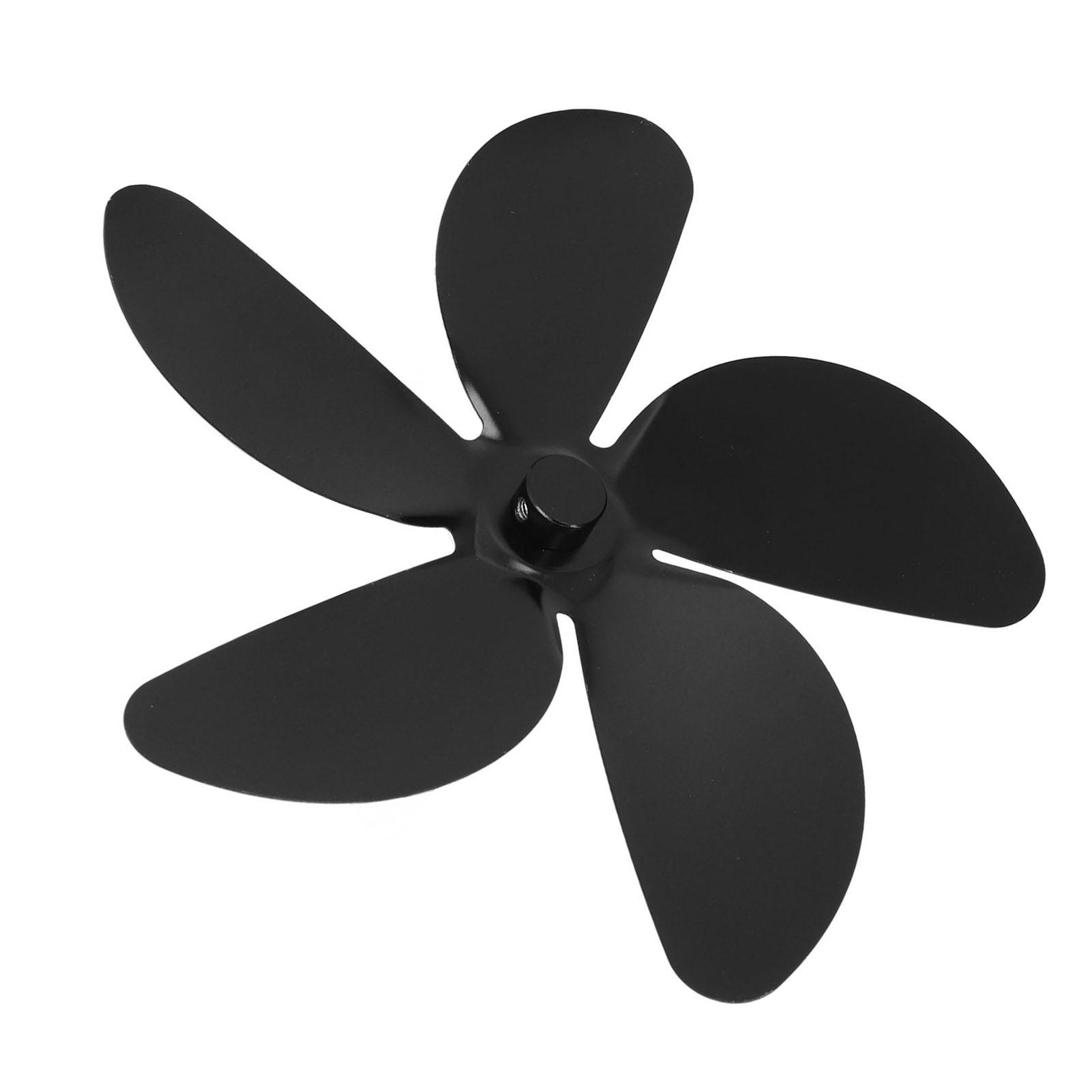 Wood Stove Fan Blade Replacement Aluminum Alloy 5 Blades Fireplace Fan for Household Use Black Aluminum alloy