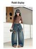 Girls' Wide-Leg Autumn Jeans - Trendy Floor-Length Trousers for Middle Schoolers