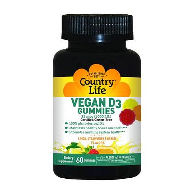 Vegan D3 Gummies 1,000 IU Lemon Strawberry & Orange Flavors, 60 Gummies