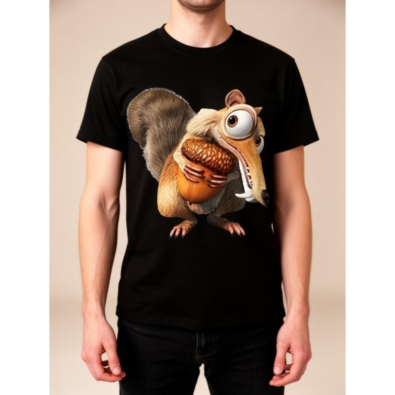 Age Scrat Eichhörnchen Grafik T-Shirt - Lustiges Cartoon-Design mit dem aufgedruckten Text I'not a Dinosaurier. Schwarzes lässiges T-Shirt mit Rundhalsausschnitt, für alle geeignet